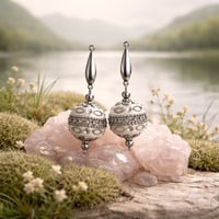 LARGE SILVER AND ROUND BEAD EARRINGS WITH CZ STONES