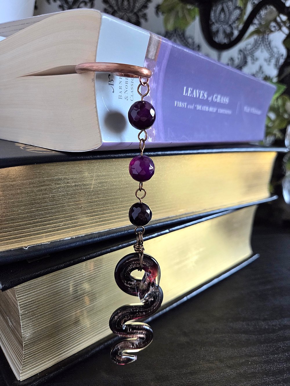 Image of Handmade Copper Wire Bookmark with Glass Snake