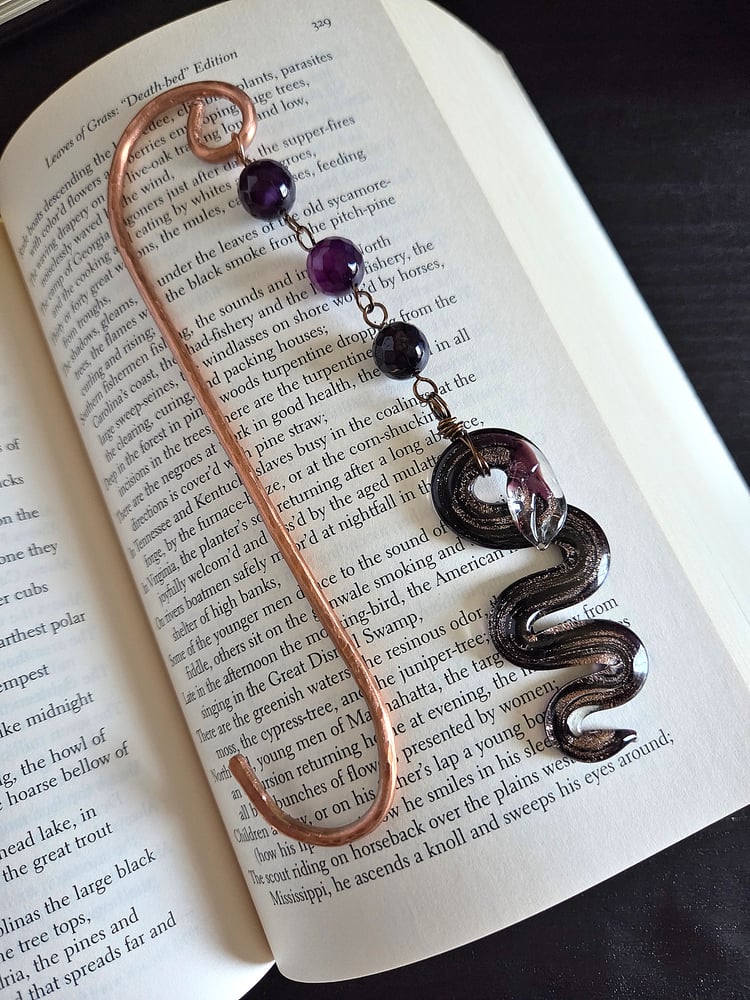 Image of Handmade Copper Wire Bookmark with Glass Snake