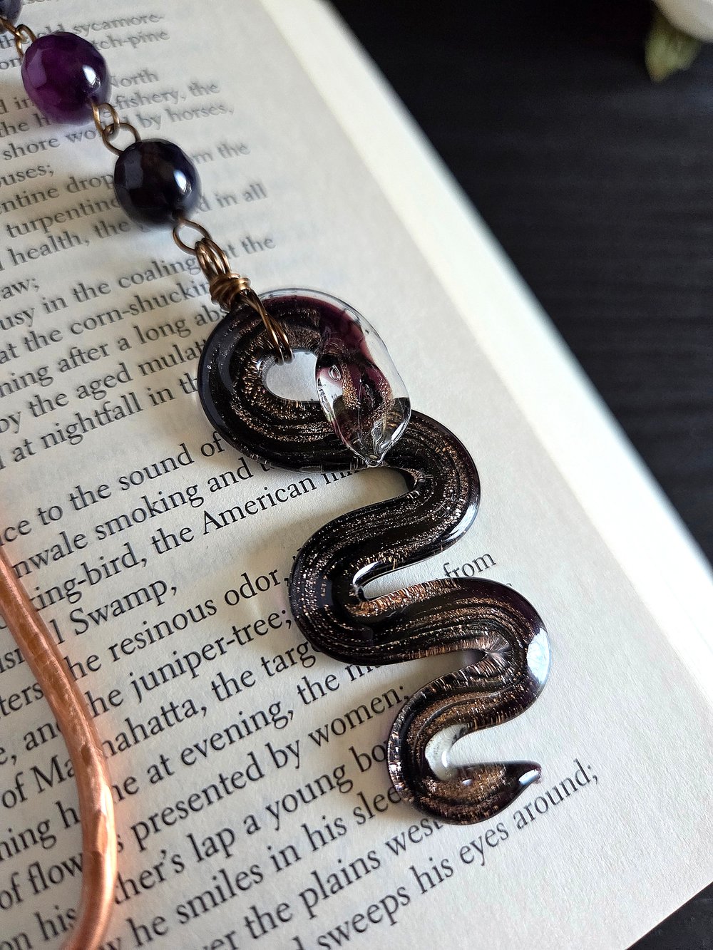 Image of Handmade Copper Wire Bookmark with Glass Snake