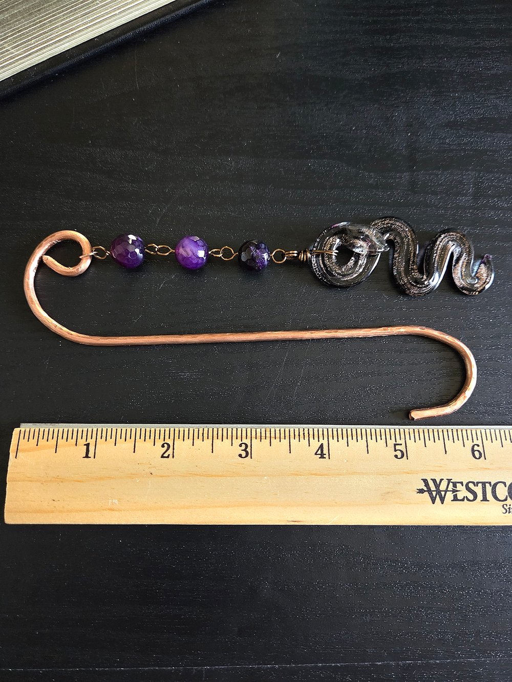 Image of Handmade Copper Wire Bookmark with Glass Snake