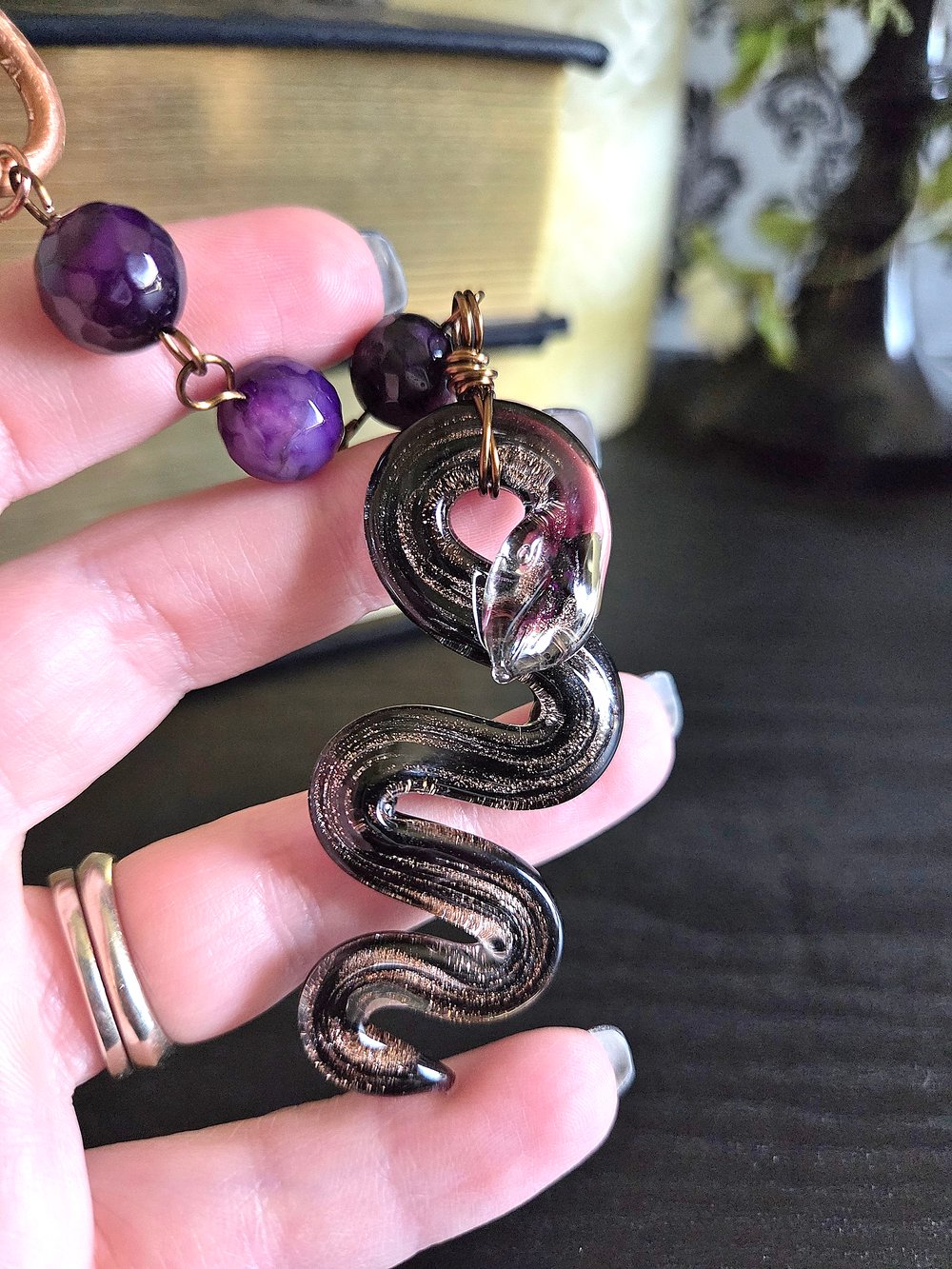 Image of Handmade Copper Wire Bookmark with Glass Snake