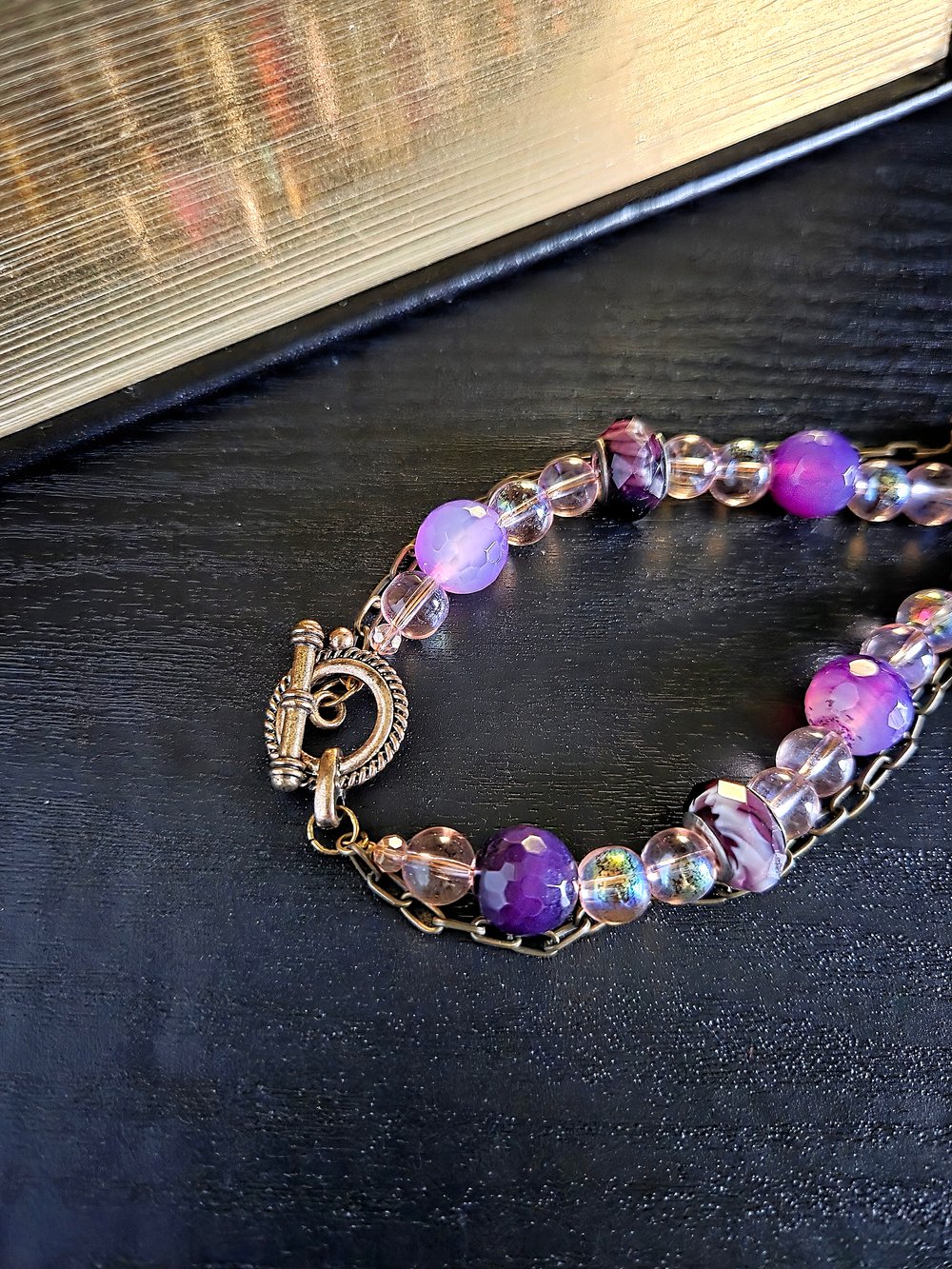 Image of Whimsical Pink & Purple Y-Necklace and Earrings Set-One of a Kind