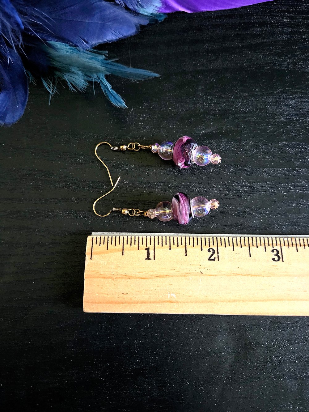 Image of Whimsical Pink & Purple Y-Necklace and Earrings Set-One of a Kind