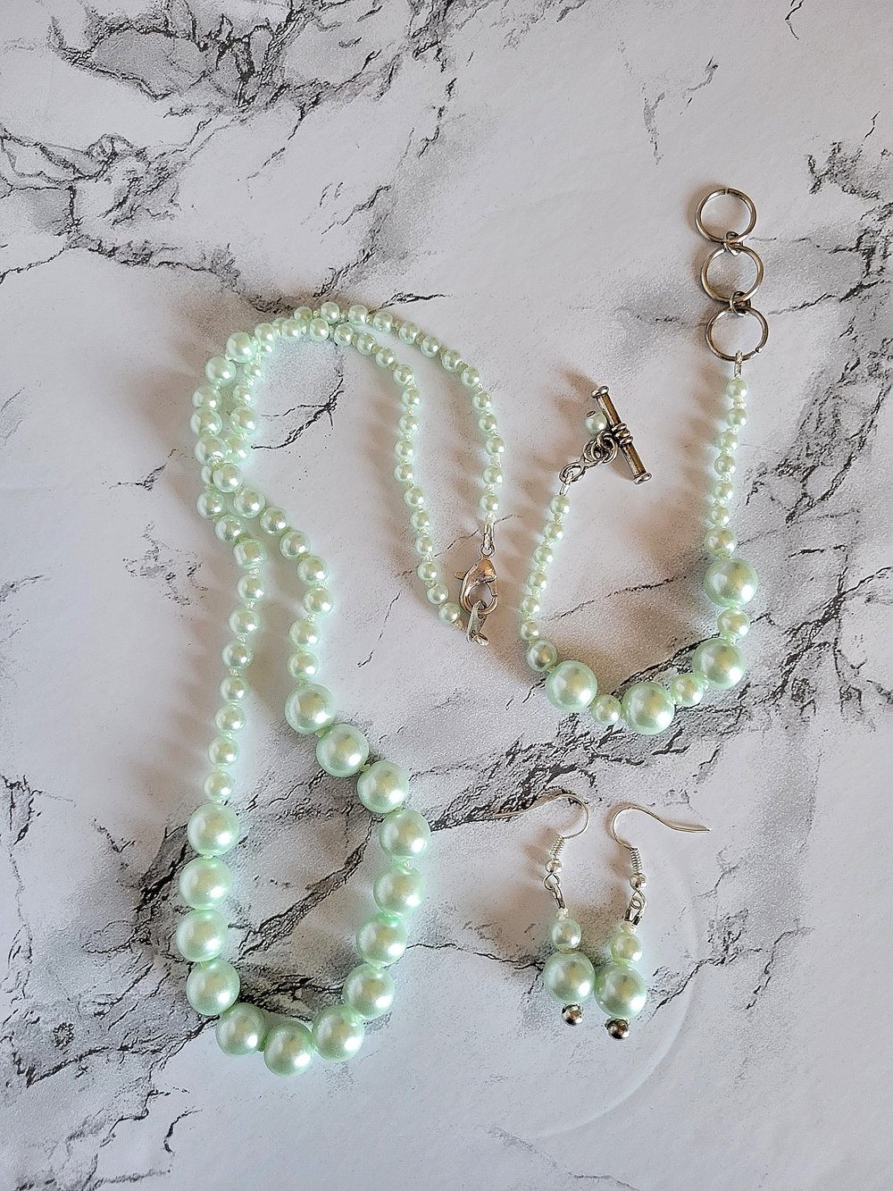 Image of Hand-Knotted Mint Green Pearls Jewelry Set