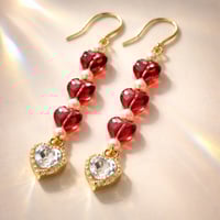 RED HEART AND IVORY COLORED BEADS WITH GOLD CZ HEART DANGLE