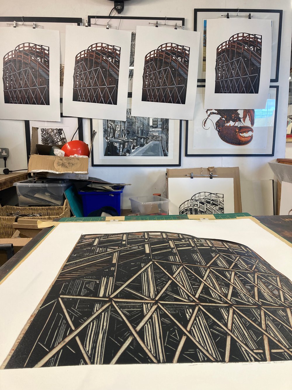 Scenic Railway four colour linocut print - portrait