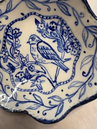 Image 1 of Birdy in the spring blossoms blue and white trinket