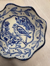 Image 2 of Birdy in the spring blossoms blue and white trinket