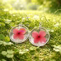 SILVER RESIN PINK FLOWER SILVER EARRINGS