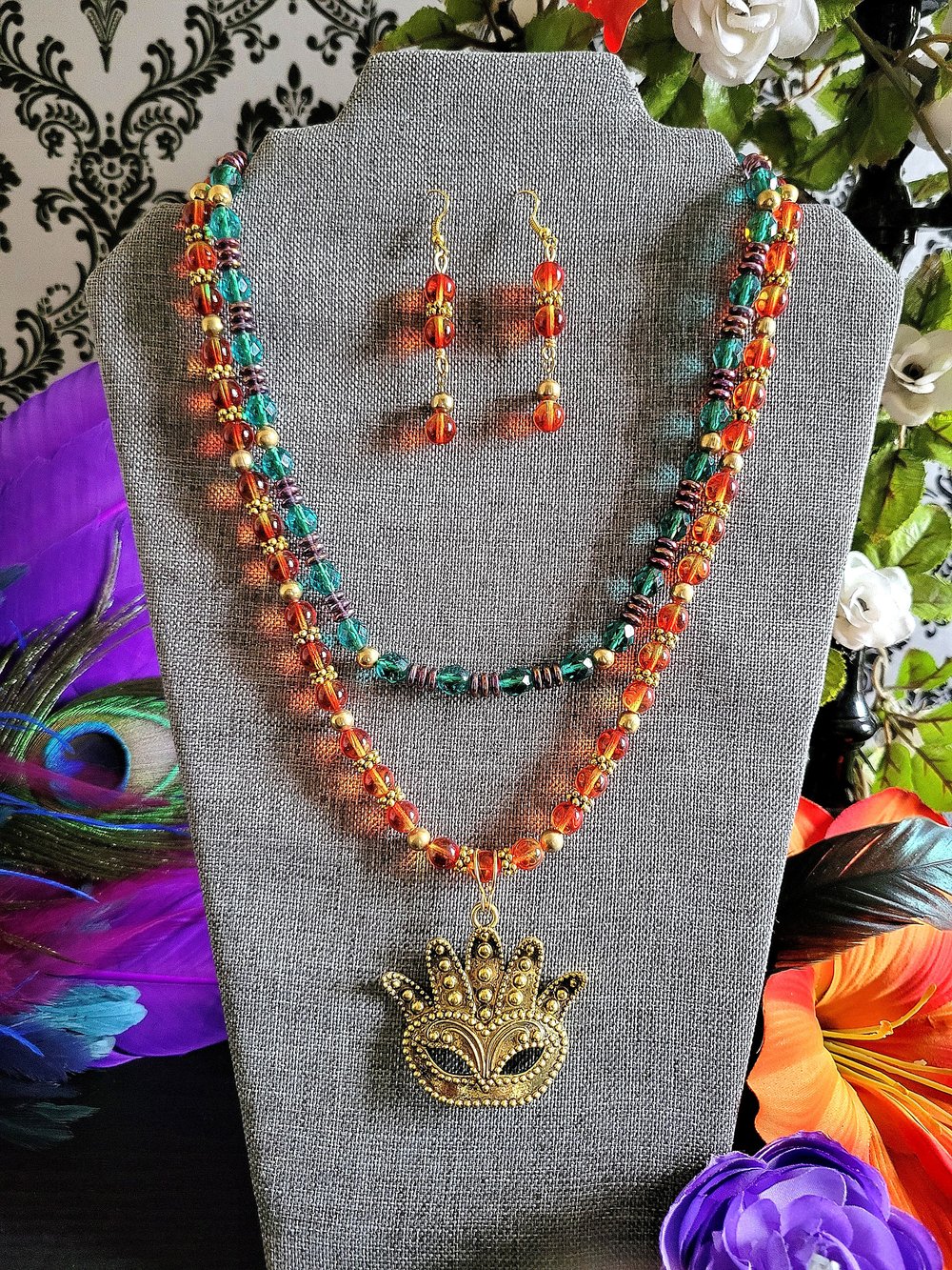 Image of Mardi Gras Carnival Necklace and Earring Set
