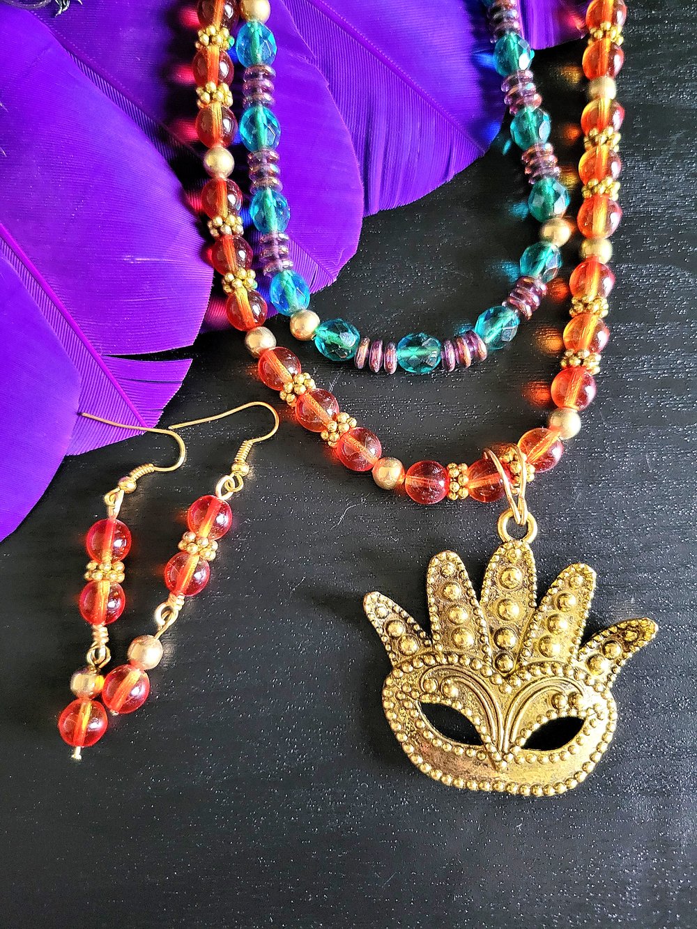 Image of Mardi Gras Carnival Necklace and Earring Set
