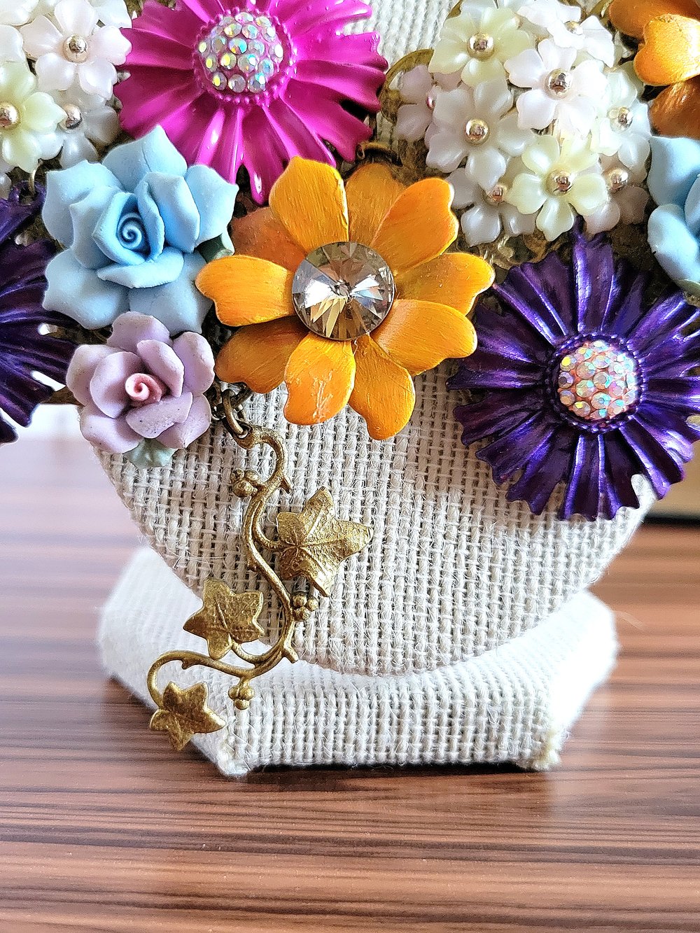 Image of Flower Garden Upcycled Statement Necklace and Earrings Set