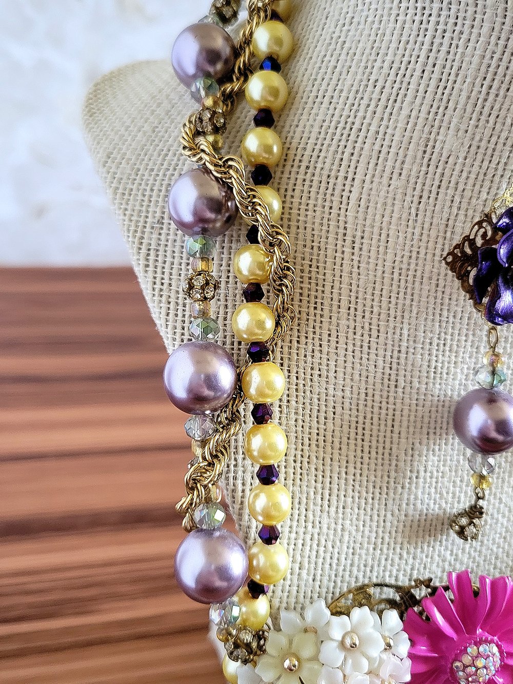 Image of Flower Garden Upcycled Statement Necklace and Earrings Set