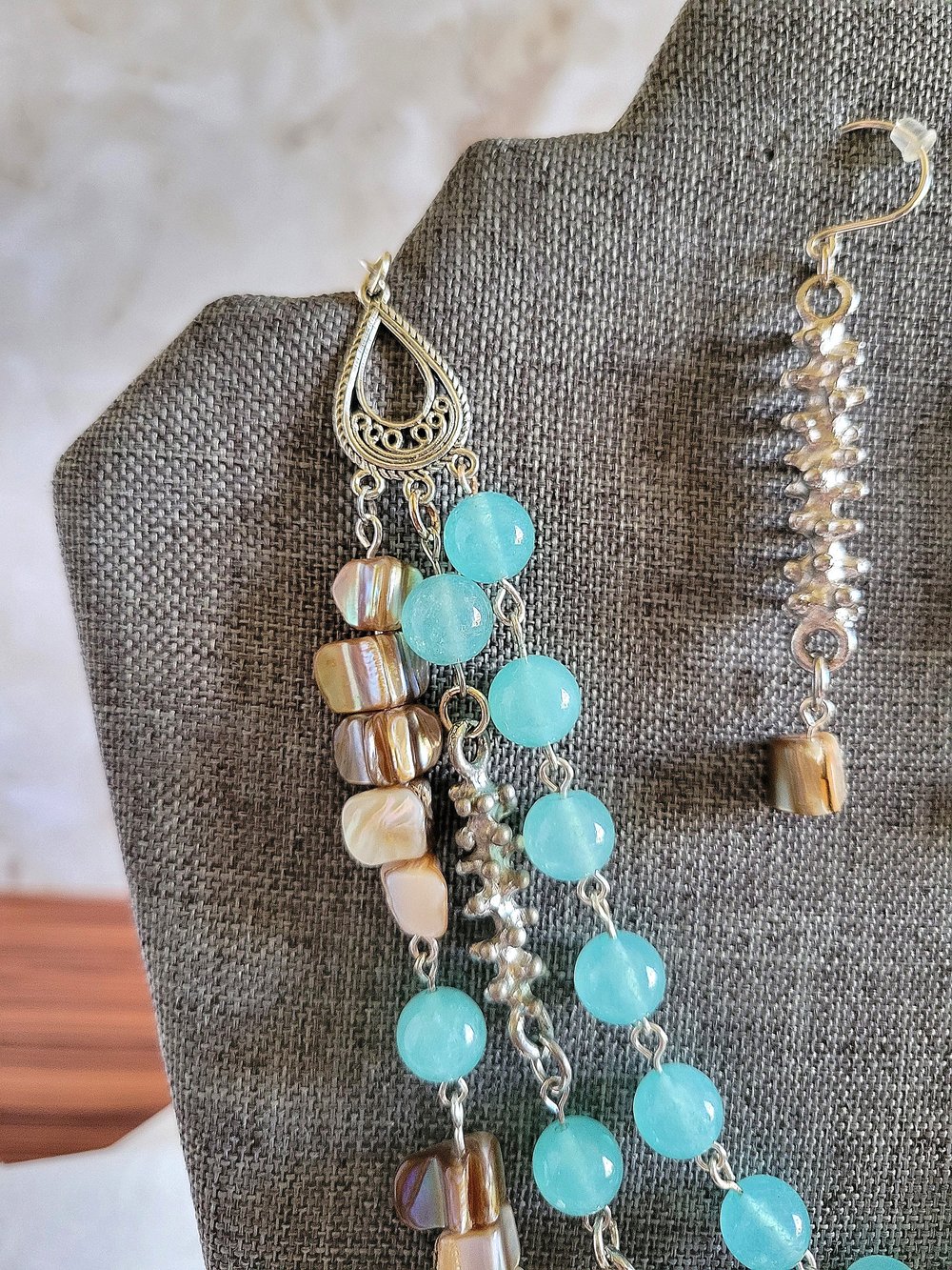 Image of Shell and Quartzite Triple-Strand Necklace and Earring Set