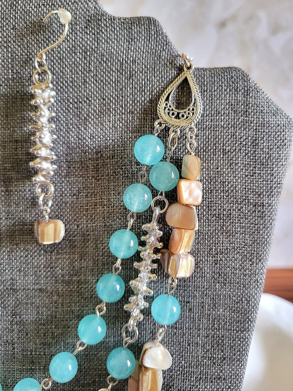 Image of Shell and Quartzite Triple-Strand Necklace and Earring Set