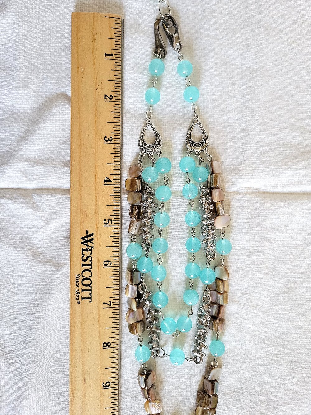 Image of Shell and Quartzite Triple-Strand Necklace and Earring Set