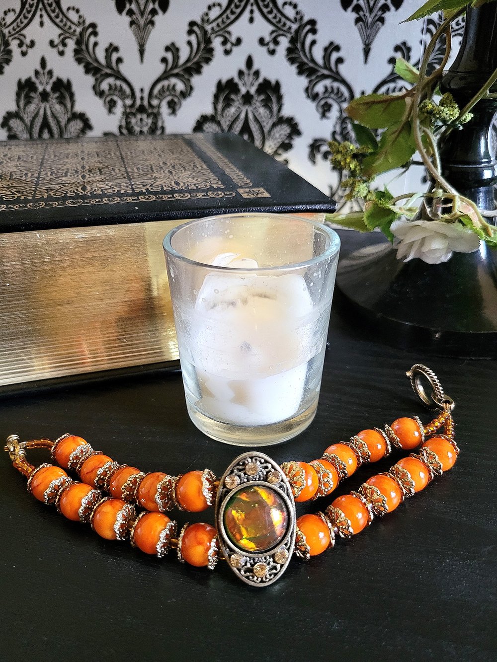 Image of Orange Marbled Victorian Double Strand Bracelet