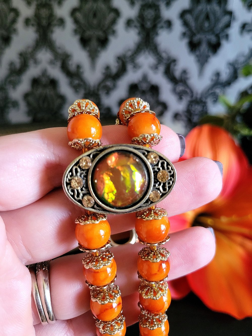 Image of Orange Marbled Victorian Double Strand Bracelet