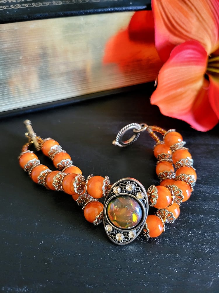 Image of Orange Marbled Victorian Double Strand Bracelet