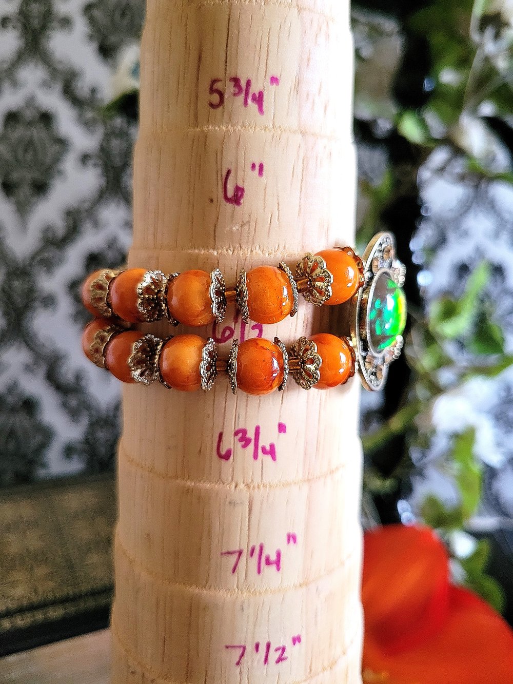 Image of Orange Marbled Victorian Double Strand Bracelet