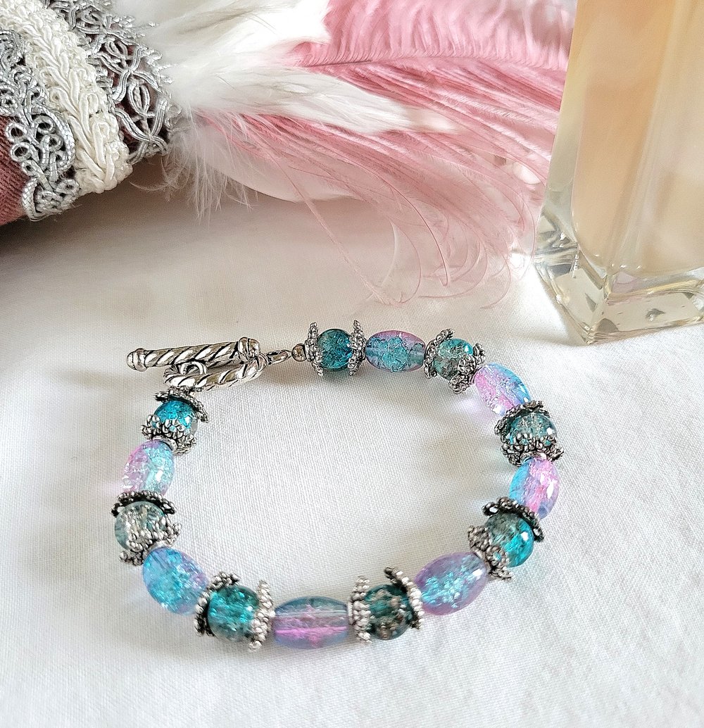 Image of Crackled Glass Ombre Beaded Victorian Style Bracelet