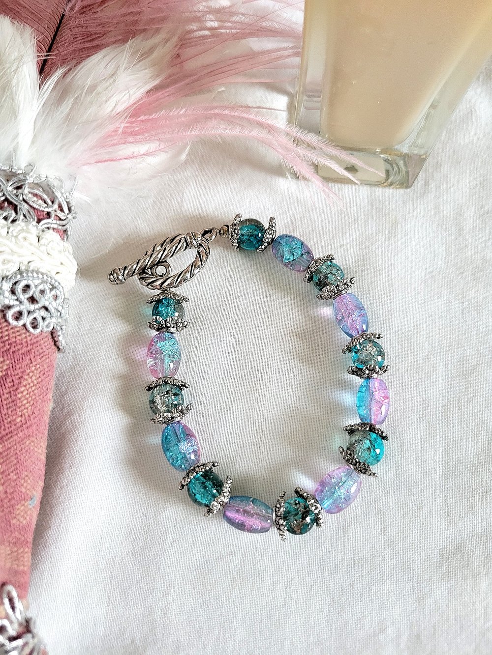 Image of Crackled Glass Ombre Beaded Victorian Style Bracelet