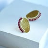 Guttation - brass stud earring with garnet