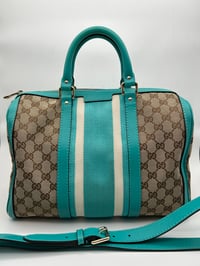 Image 1 of Gucci GG Canvas Teal Leather Boston Bag