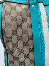 Image 4 of Gucci GG Canvas Teal Leather Boston Bag