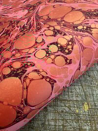 Image 1 of One of a kind hand marbled paper 'Golden Cardinal' SHORT GRAIN