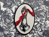 Image 5 of Gauntlet with Red Ribbon Embroidery Hoop 8x5½"