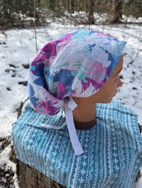 Image 3 of Five Option Bonnet Snood in Upcycled Linen- Paradise- L-XXL