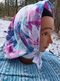 Image 1 of Five Option Bonnet Snood in Upcycled Linen- Paradise- L-XXL