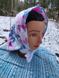 Image 7 of Five Option Bonnet Snood in Upcycled Linen- Paradise- L-XXL