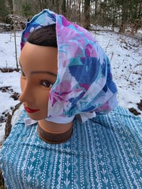 Image 8 of Five Option Bonnet Snood in Upcycled Linen- Paradise- L-XXL