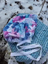 Image 9 of Five Option Bonnet Snood in Upcycled Linen- Paradise- L-XXL