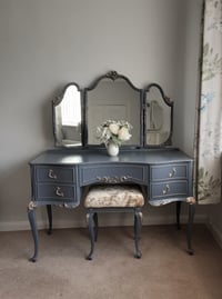 Image 1 of Olympus Louis Style Antoinette Dressing Table with Mirrors and Stool in dark grey.