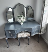 Image 2 of Olympus Louis Style Antoinette Dressing Table with Mirrors and Stool in dark grey.