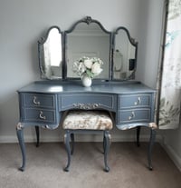 Image 3 of Olympus Louis Style Antoinette Dressing Table with Mirrors and Stool in dark grey.