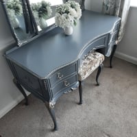 Image 4 of Olympus Louis Style Antoinette Dressing Table with Mirrors and Stool in dark grey.