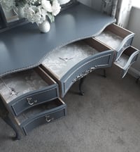 Image 5 of Olympus Louis Style Antoinette Dressing Table with Mirrors and Stool in dark grey.