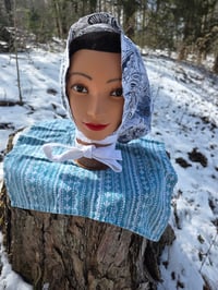 Image 5 of 5 Option Bonnet Snood in Upcycled Linen- Navy Floral- Small/Medium 