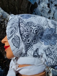 Image 8 of 5 Option Bonnet Snood in Upcycled Linen- Navy Floral- Small/Medium 