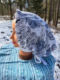 Image 1 of 5 Option Bonnet Snood in Upcycled Linen- Navy Floral- Small/Medium 