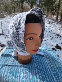 Image 10 of 5 Option Bonnet Snood in Upcycled Linen- Navy Floral- Small/Medium 