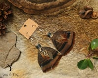 Image 2 of Leather Wrapped Iridescent Turkey & Grouse Feather Earrings 