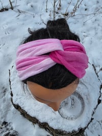Image 2 of Upcycled Knit Linen Twist Headband- Pink Ombre
