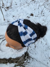 Image 1 of Upcycled Linen Knit Twist Headband- Nautical Watercolor