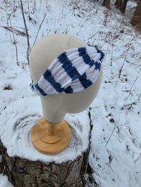 Image 2 of Upcycled Linen Knit Twist Headband- Nautical Watercolor
